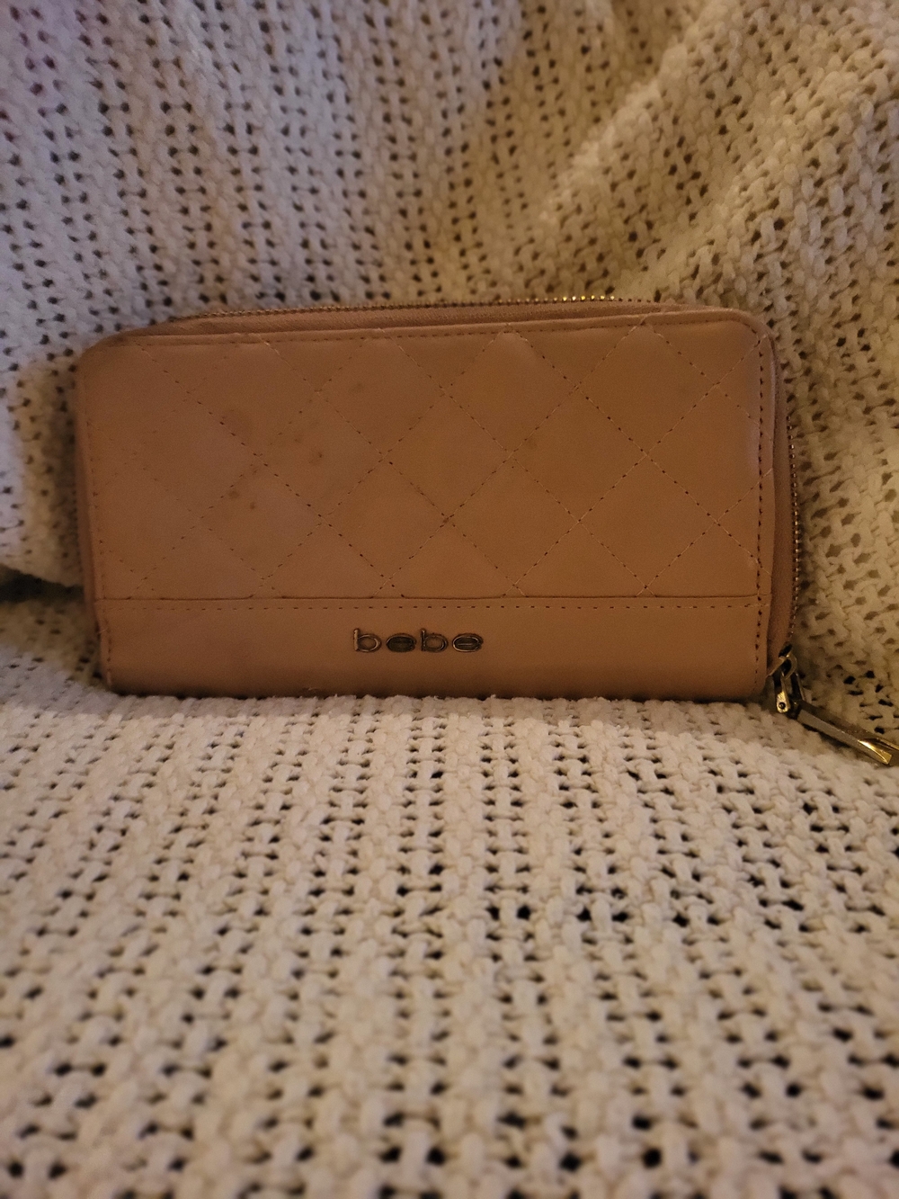 bebe Quilted Zip-Around Wallet in Tan